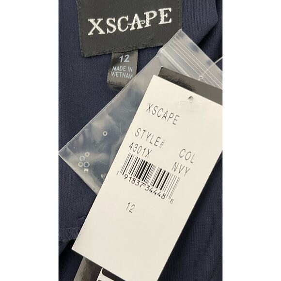 Xscape Dress Navy Blue Long Beaded Ruffle Wedding Cruise Formal Size 12 NWT - Picture 6 of 6